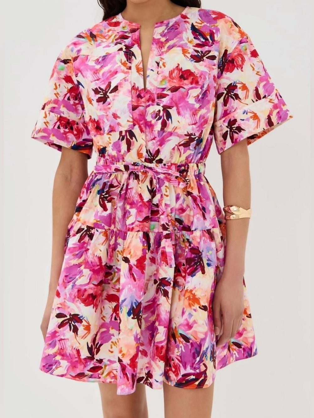 Ulla Johnson Floral Pink Short Sleeve Mini Dress